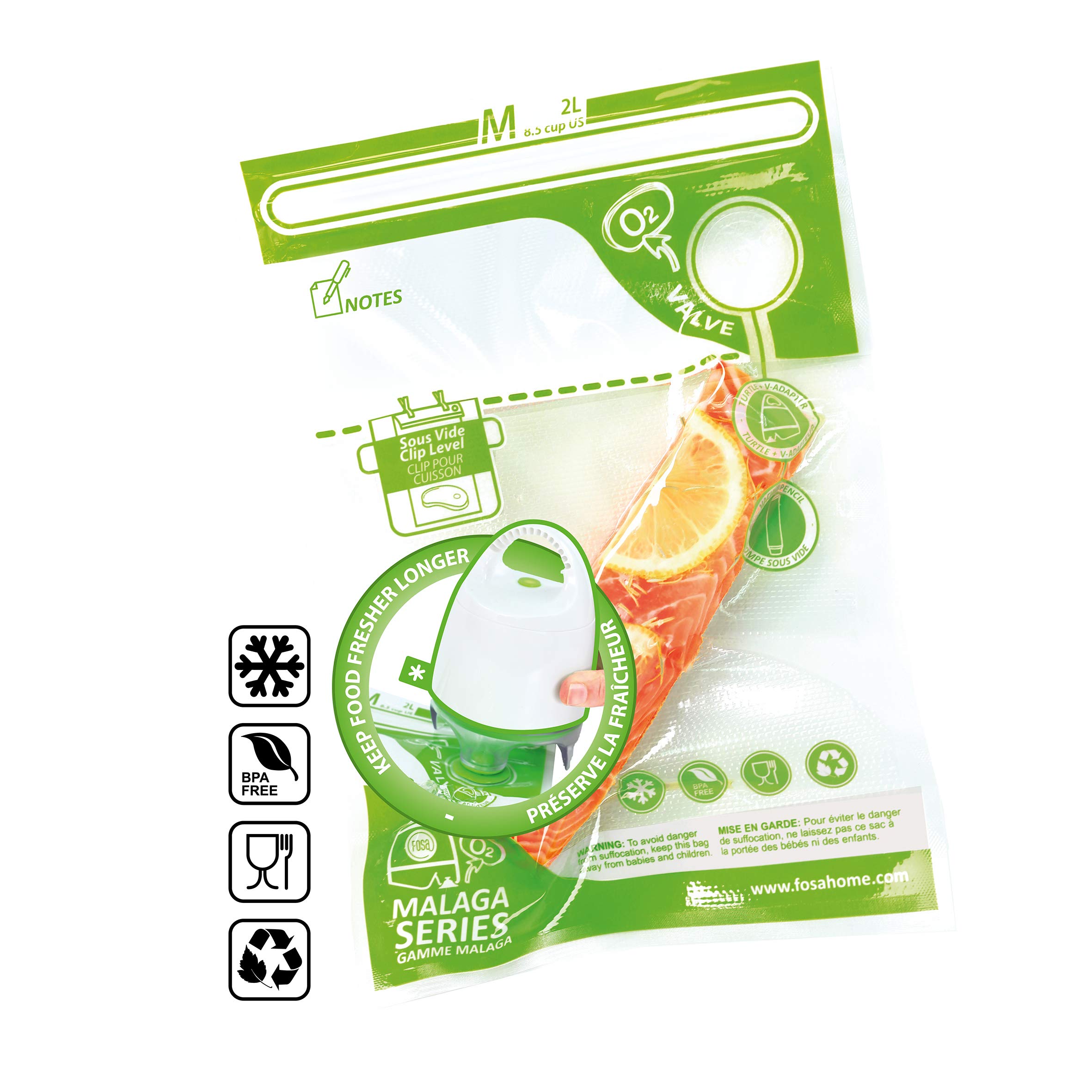 FOSA Reusable Vacuum Food Storage Bags - Medium 8x12 Inches (16 Pack) | Airtight Zipper Seal for Freshness | Perfect for Meal Prep, Sous Vide & Freezer Storage