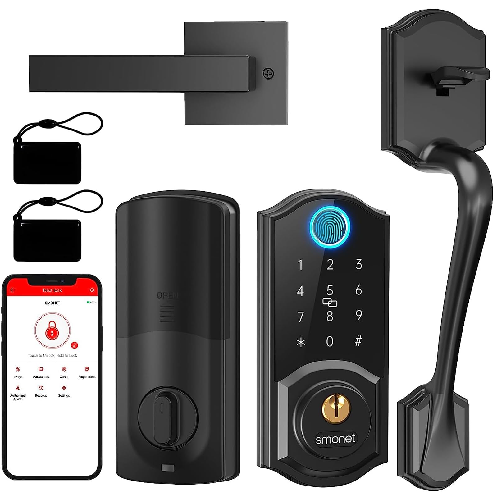 SMONET Smart Lock for Front Door - Keyless Entry Fingerprint & Bluetooth Deadbolt with Digital Keypad, Auto Lock, Alexa Compatible - Secure & Convenient Smart Home Access for Apartments, Houses & Vacation Rentals