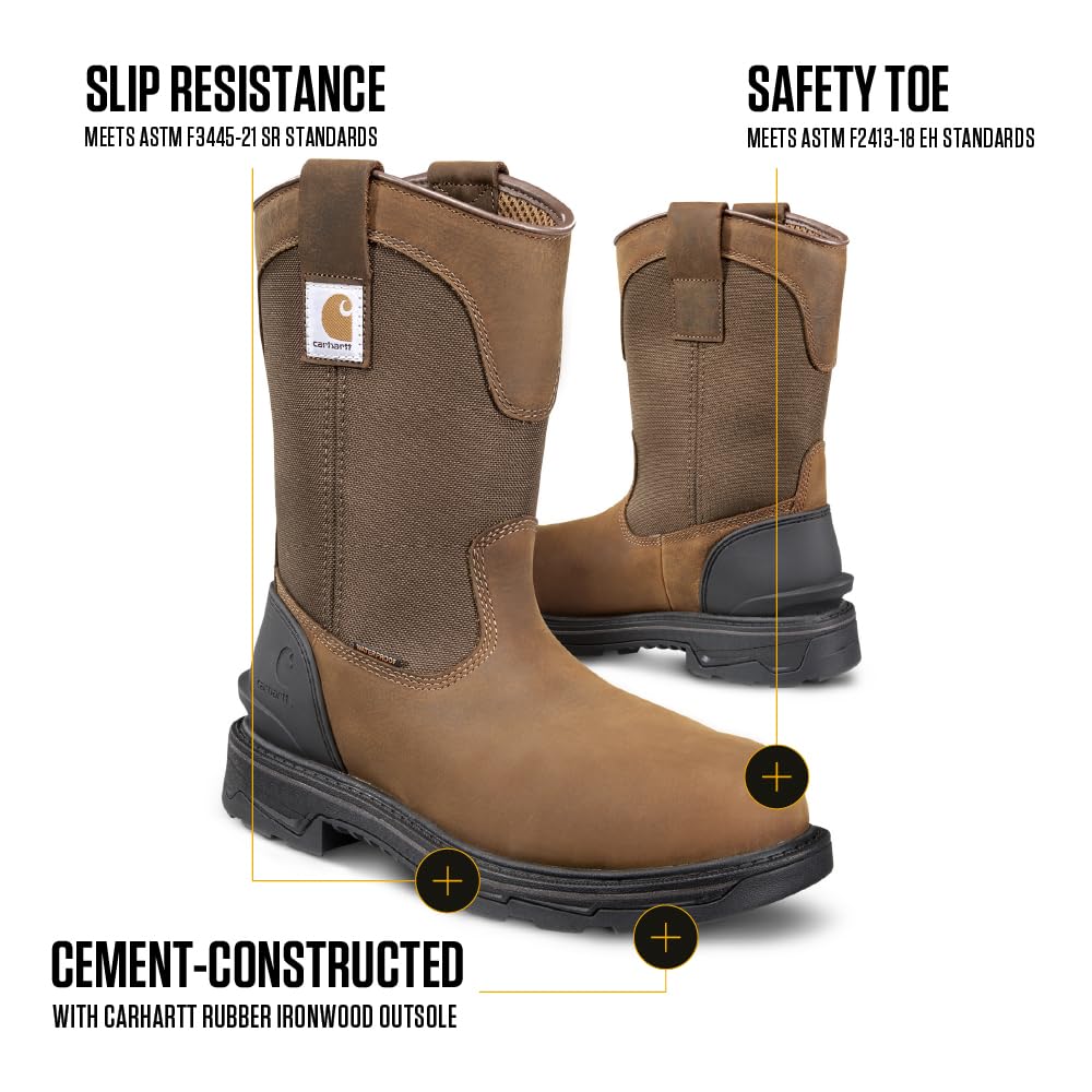 Carhartt Men's Wellington Work Boots - Durable Steel Toe, Waterproof & Comfortable for Construction, Hiking & Outdoor Work