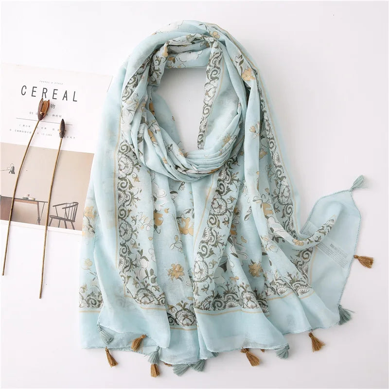 2023 Fashion Paisley Abstract Floral Tassel Viscose Shawl Scarf - Women's Lightweight Pashmina Wrap Stole & Muslim Hijab (180x90cm) - Perfect for Daily Wear, Office, Parties & Prayer