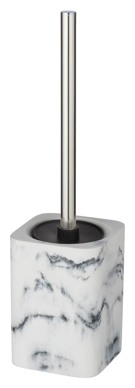 WENKO Desio Modern Toilet Brush Holder - White Polyresin Bathroom Organizer (10.1x36.5x10.1cm) | Space-Saving Design for Small Bathrooms & Powder Rooms