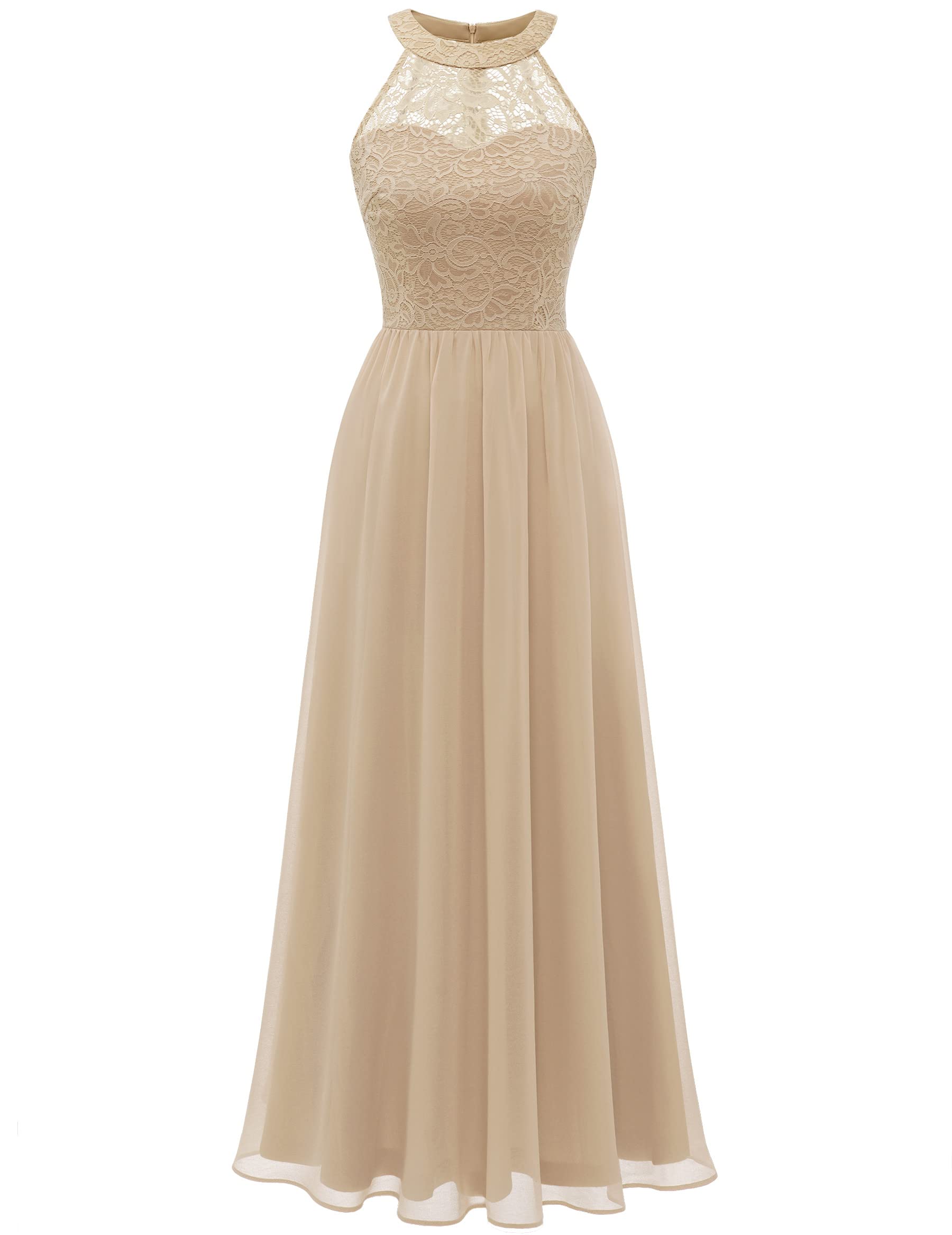 Wedtrend Women's Formal Prom Dress - Elegant Halter Neck Long Gown with Floral Lace for Bridesmaids, Evening Parties & Special Occasions