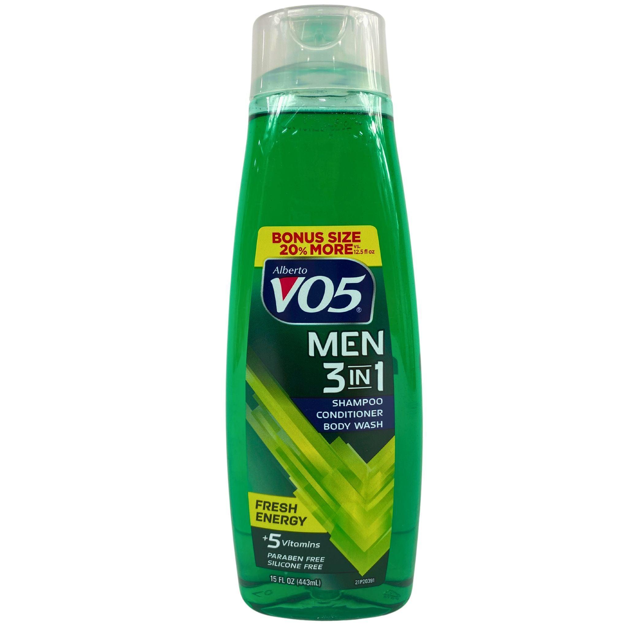 Alberto VO5 Men's 3-in-1 Shampoo, Conditioner & Body Wash with Fresh Energy & 5 Vitamins - 15oz (60-Pack) - Perfect for Gym, Travel & Daily Shower Routine