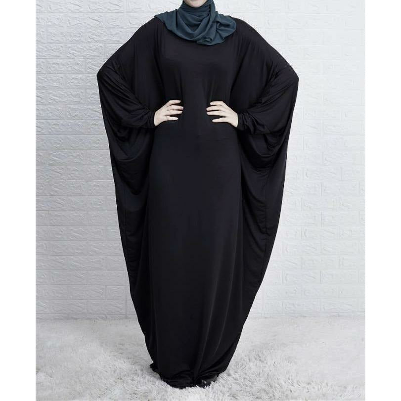 Elegant Black Jersey Butterfly Abaya - Modest Islamic Dress for Women | Perfect for Prayer, Eid, and Special Occasions