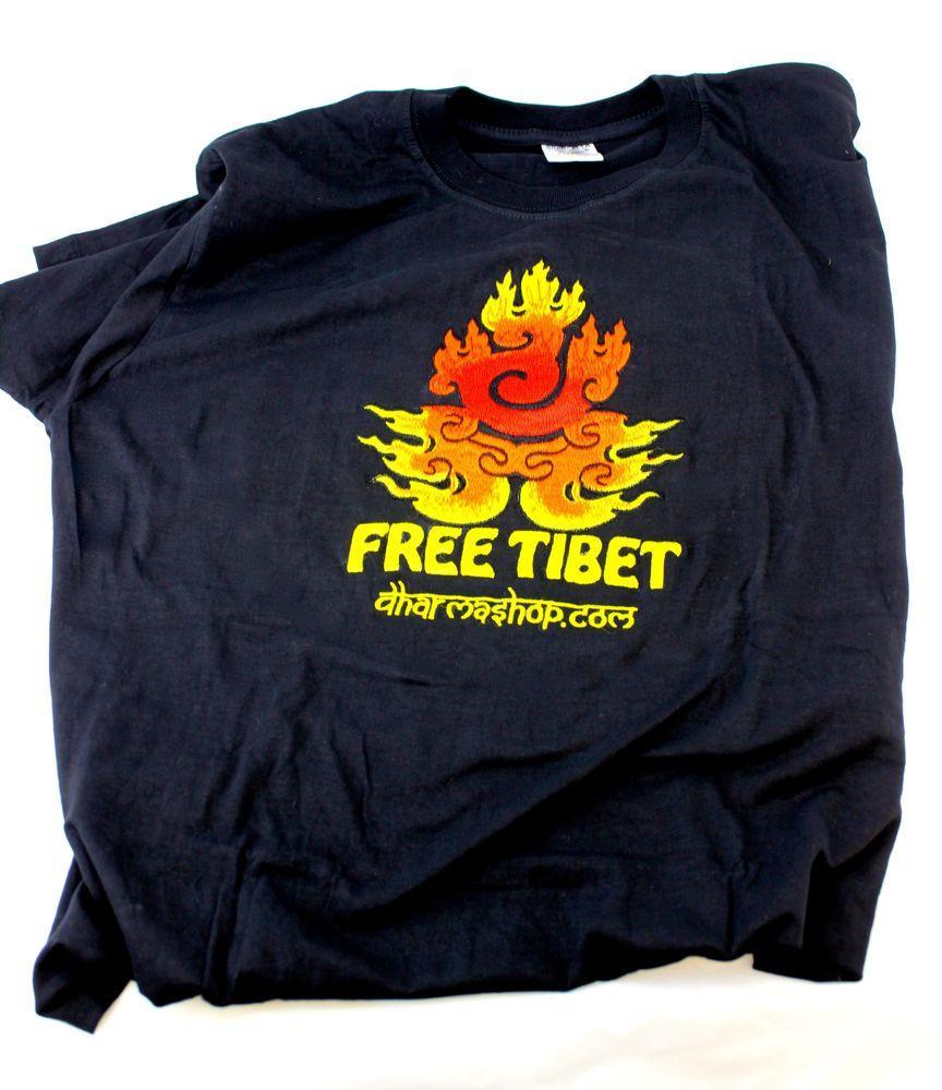 Free Tibet Hand Embroidered Flame T-Shirt - Tibetan Protest Symbol for Activism & Cultural Pride