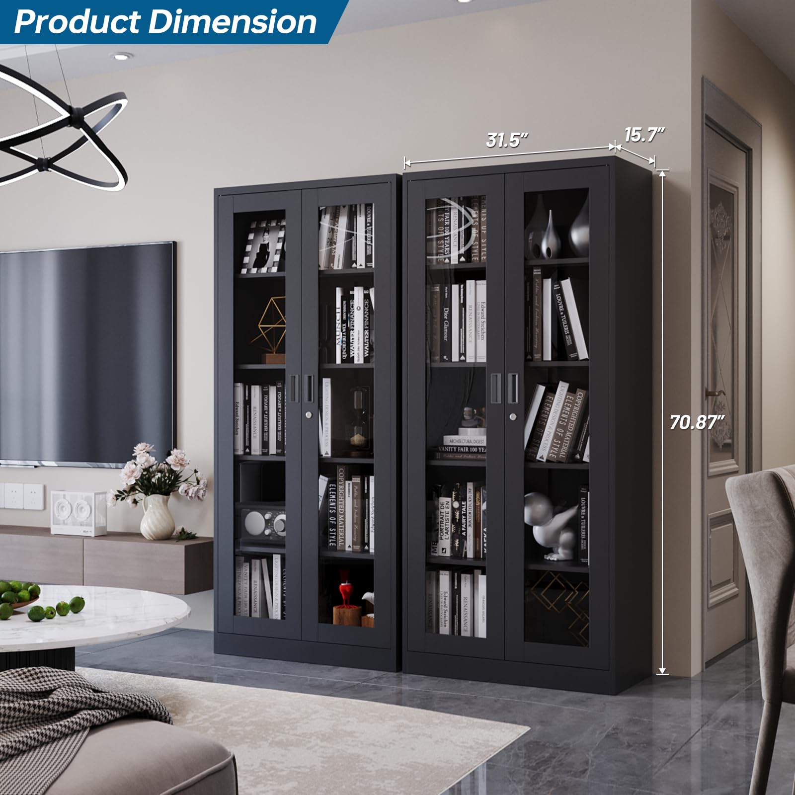 Glass Door Display Cabinet with 4 Adjustable Shelves - Locking Curio Cabinet for Home, Office, Clinic & Pantry - Easy Assembly Black Storage Case | Perfect for Showcasing Collectibles, China, or Retail Merchandise