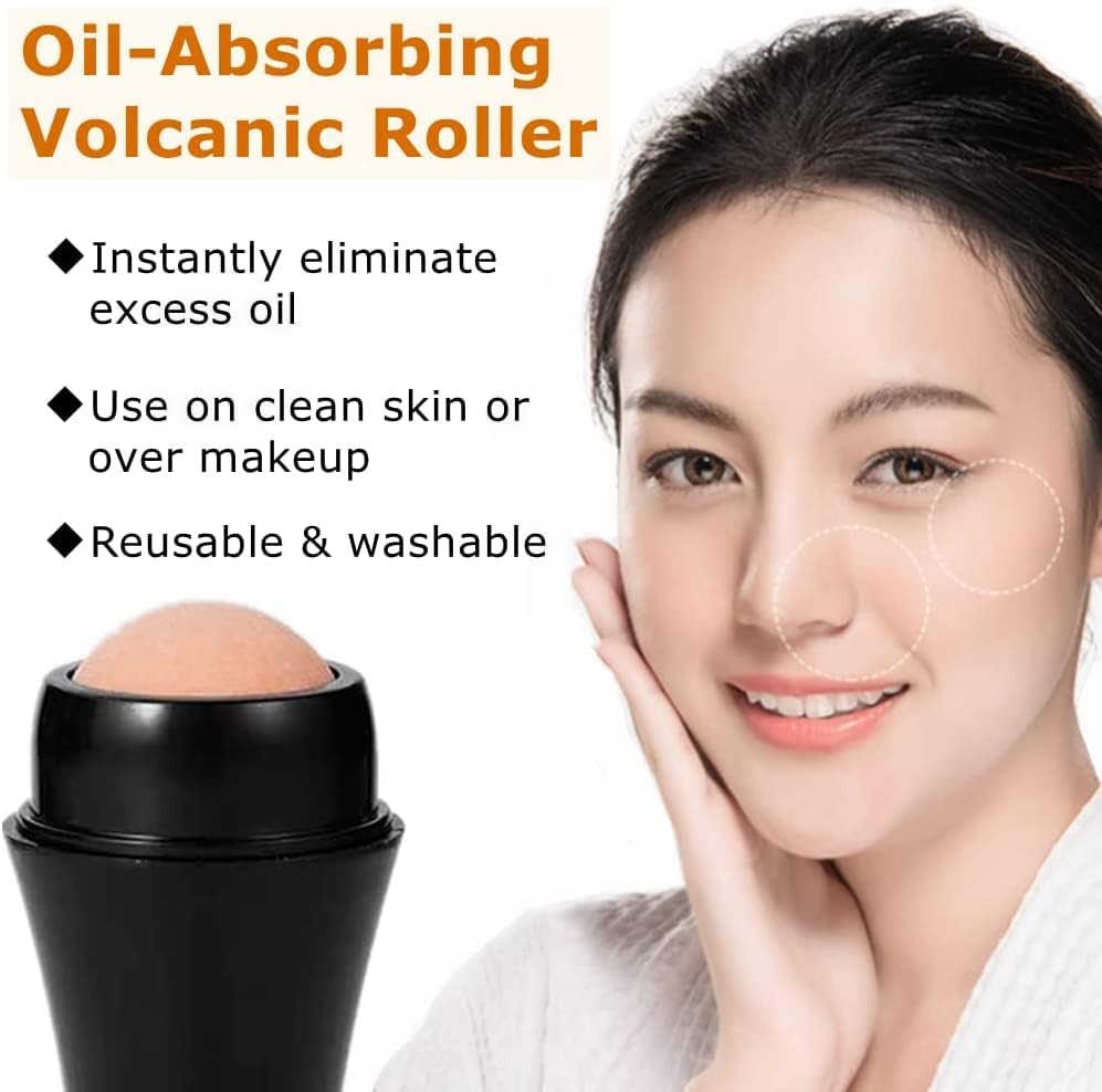 Florisca Oil-Absorbing Volcanic Stone Face Roller - Reusable Facial Skincare Tool for Oily Skin, Pore Minimizer & Shine Control | Perfect for On-the-Go Touch-Ups, Gym, and Daily Makeup Routine