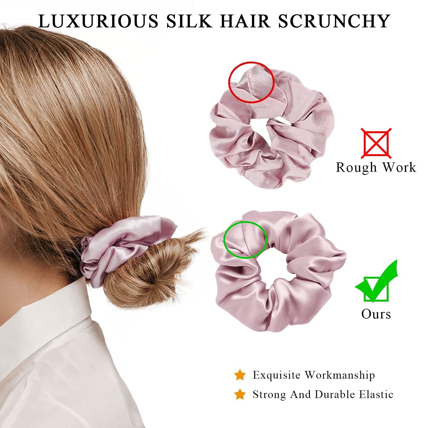 ALIBA COLLECTION 3 Pack 100% Pure Mulberry Silk Hair Scrunchies - Soft & Gentle Hair Ties for Women & Girls - Perfect for Workouts, Sleep, and Everyday Styling