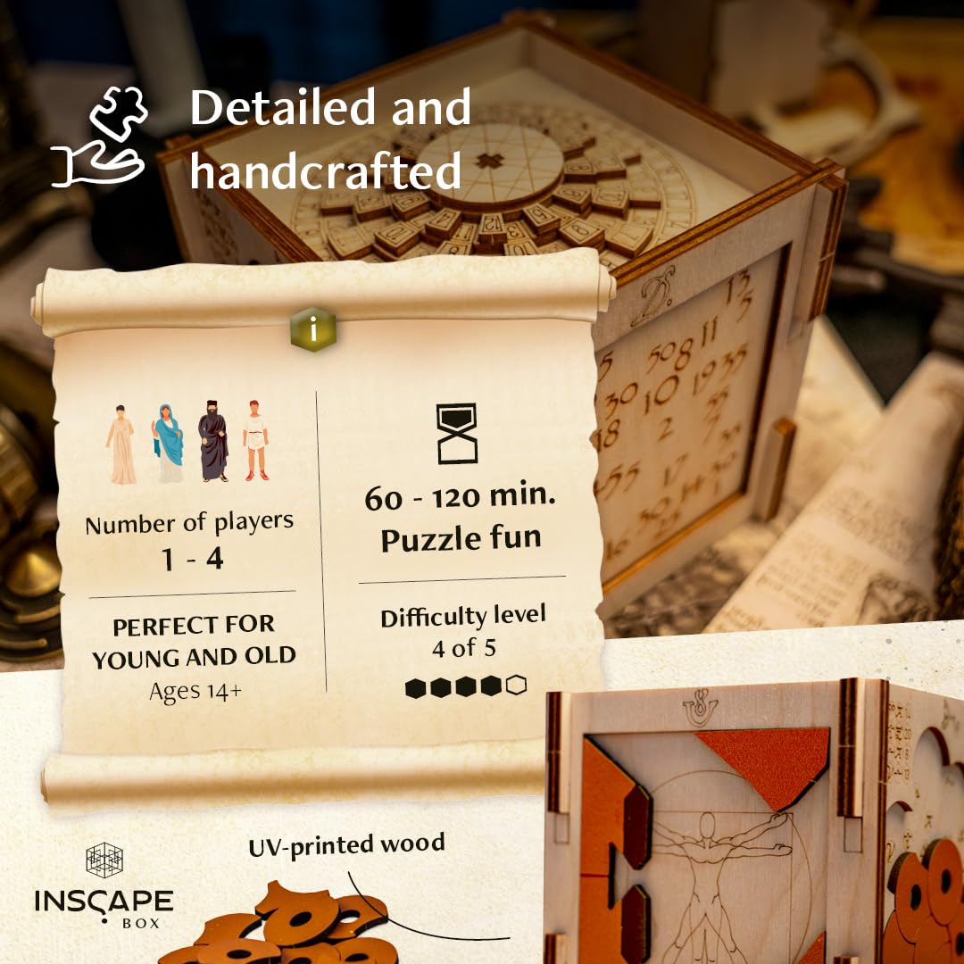 INSCAPE Da Vinci's Marvel Wooden Puzzle Box - Escape Room in A Box Game for Adults with Hidden Compartments - Challenging Brain Teaser & Mind Puzzles - Perfect Birthday Gift for Puzzle Lovers (Great for Game Nights, Team Building, and Escape Room Enthusiasts)