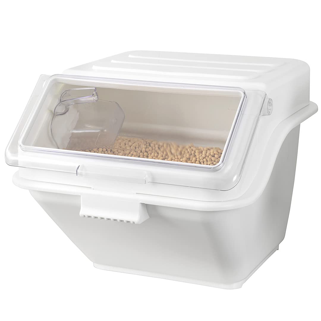 Restaurantware Met Lux 13 Gallon Food Storage Bin with Lid & Measuring Scoop - Stackable White Plastic Ingredient Container for Flour, Sugar & Bulk Foods | Commercial Kitchen & Pantry Organization Solution
