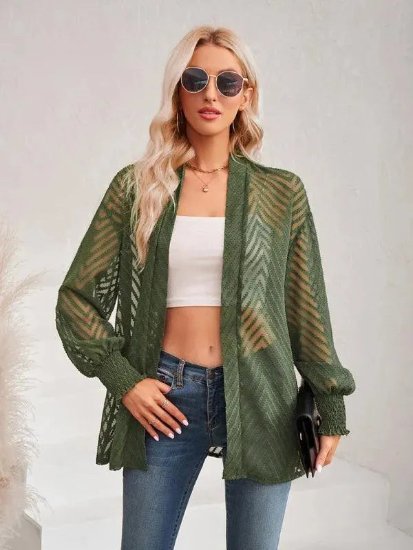 Elegant Loose Fit Jacquard Women's Cardigan Sweater - Soft Knit Open Front Long Sleeve Wrap for Fall & Winter Fashion, Office Wear and Casual Outfits