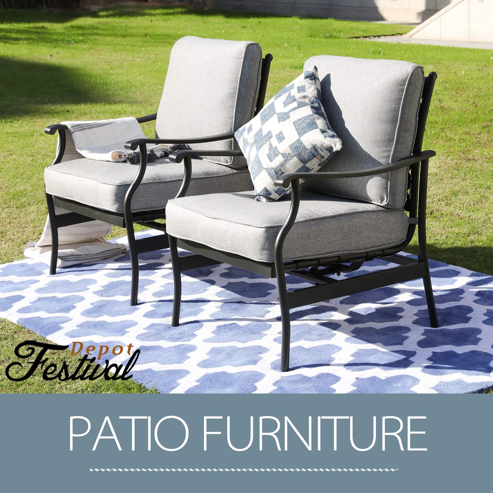 Premium Outdoor Patio Bistro Dining Chairs Set of 2 with Thick Cushions - Durable Metal Frame & Comfortable Fabric - Perfect for Garden, Backyard, Restaurant or Cafe Seating (Grey)