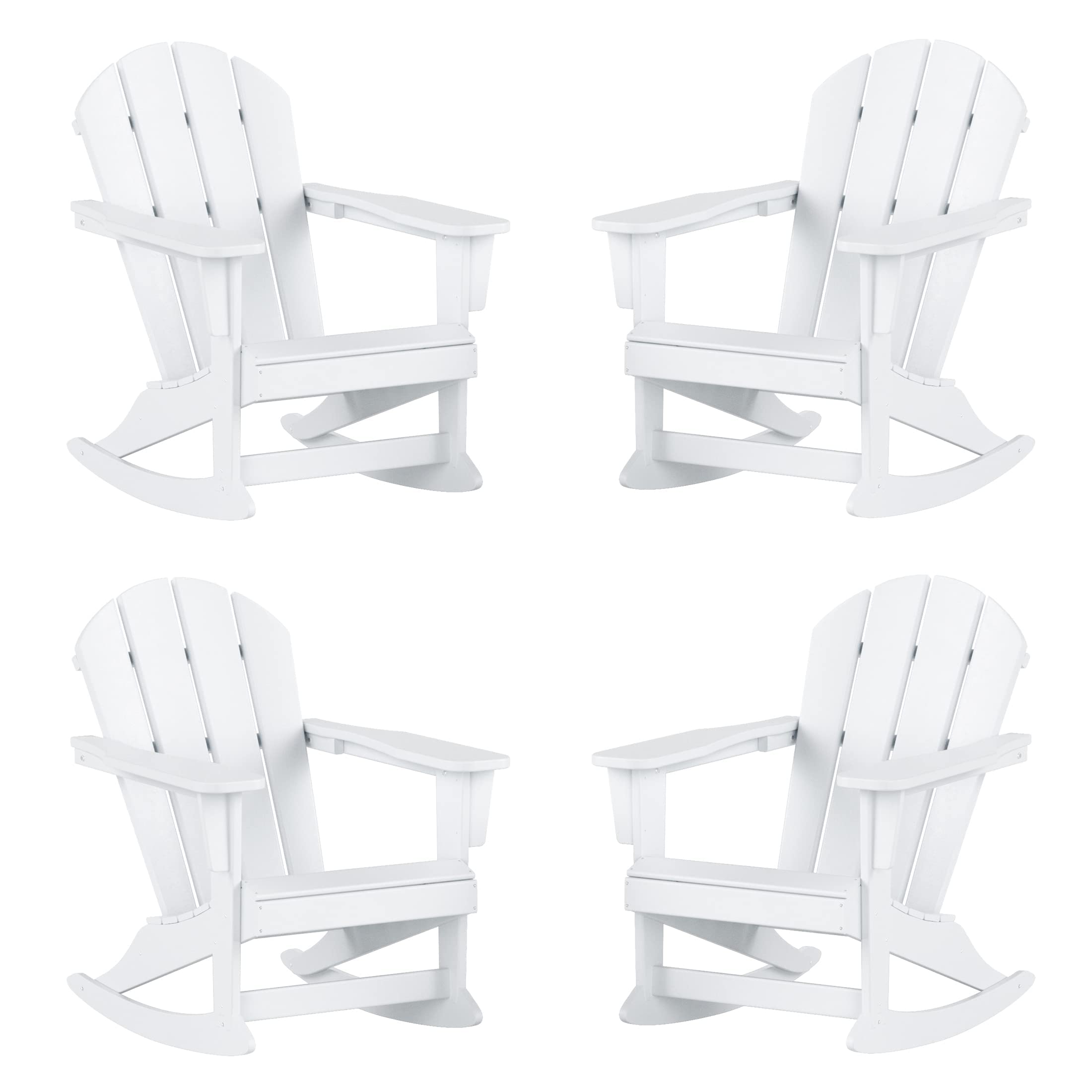 WO Home Furniture 4-Piece Patio Rocking Chair Set - Classic Outdoor HDPE Rocking Chairs with UV & Weather Resistance (White) - Perfect for Garden, Porch, Poolside & Backyard Relaxation