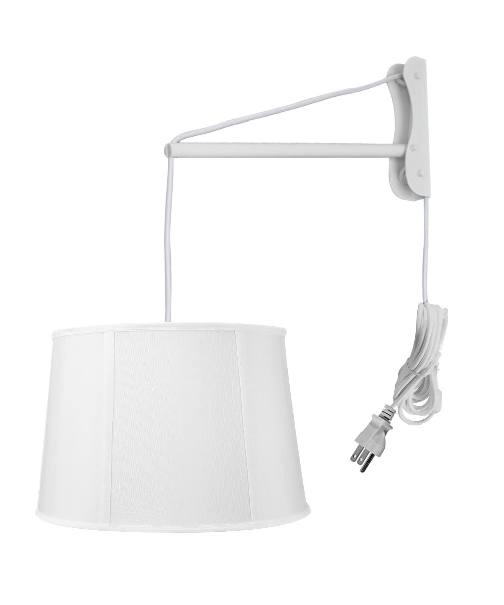 12W MAST Plug In Wall Mount Pendant Light with White Cord & Drum Shade - Modern Single Bulb Fixture for Bedroom, Kitchen, or Living Room Lighting