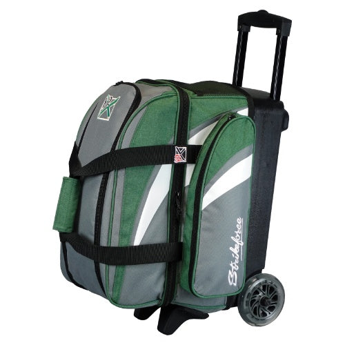 KR Strikeforce Cruiser Green Grey Double Roller Bowling Bag - Durable 2-Ball Bowling Bag with Wheels for Easy Transport | Perfect for League Play & Tournament Travel