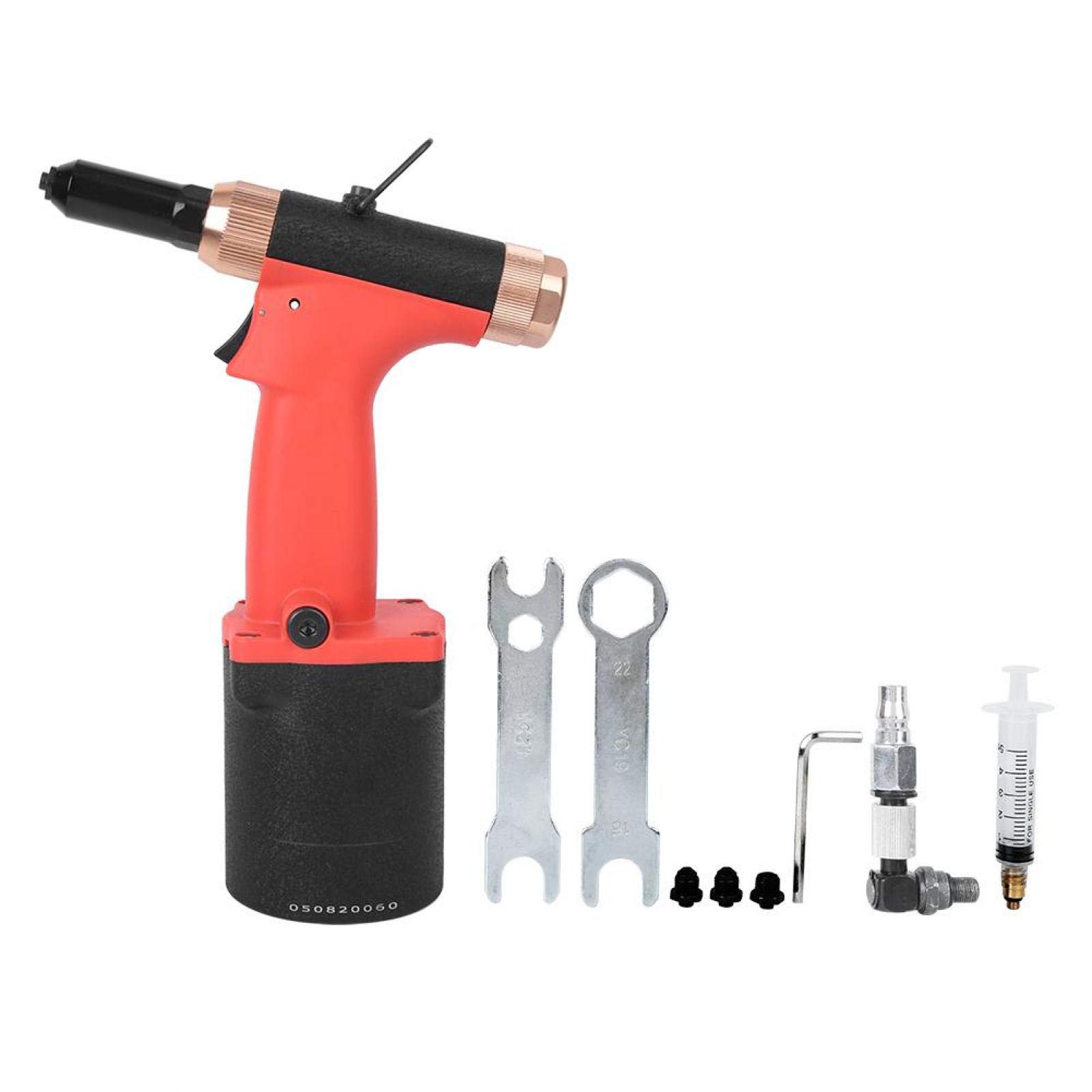 Industrial Grade Pneumatic Air Riveter Tool - Hydraulic Riveting Machine with Rotating Connector & Refueling Syringe, Includes 3Pcs Wrench Set (KP-7081) - Perfect for Metalworking, Automotive Repair & DIY Home Decoration Projects