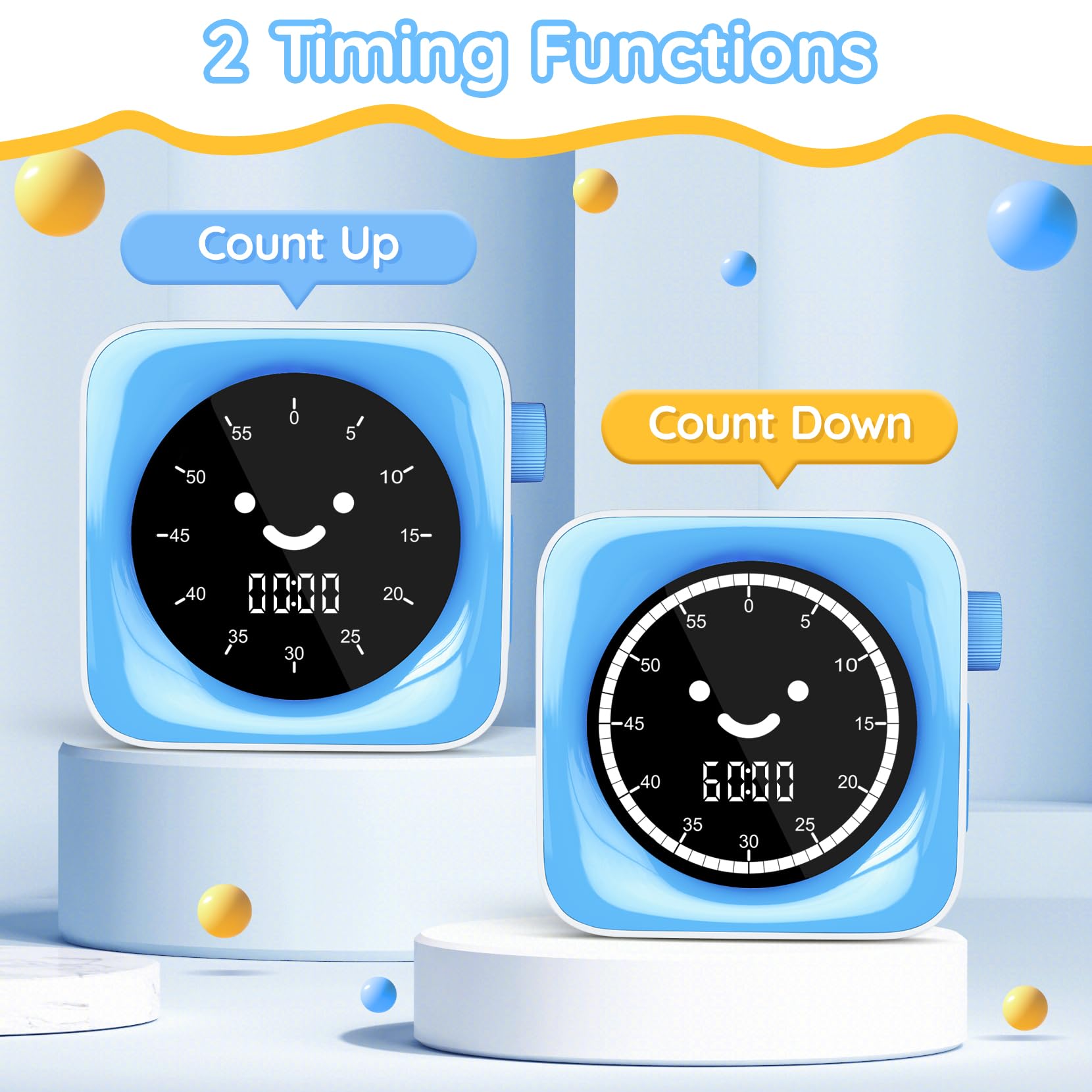 60-Minute Digital Visual Timer for Kids - Silent Countdown Clock for Classroom, Homework & Time Management - Blue & White Toddler Timer for Focus, Chores & Learning Activities