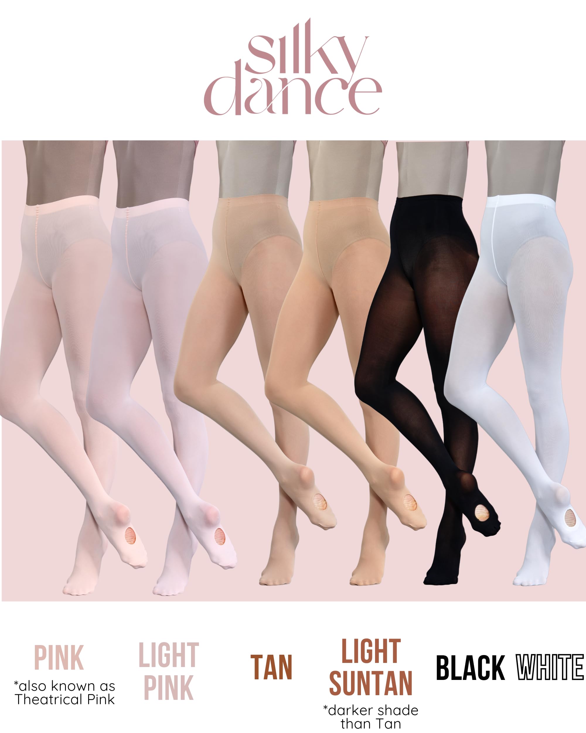 Silky Dance Ballet Tights 2-Pack - Convertible, 60 Denier for Women & Kids - Perfect for Ballet Class & Performance