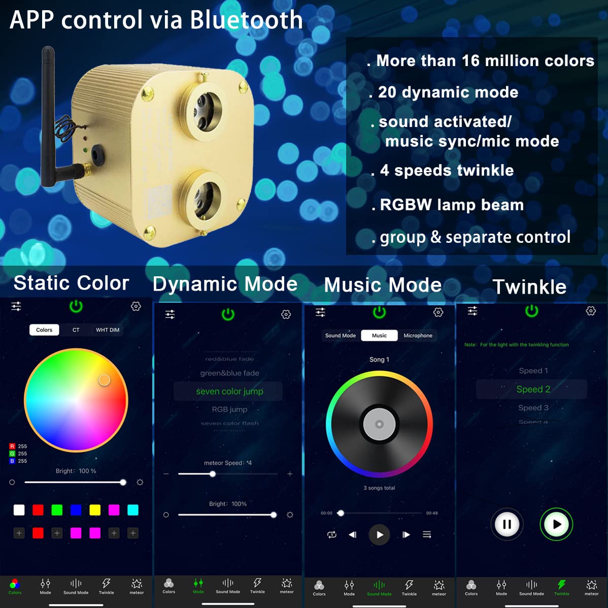 AZIMOM 2022 Upgraded Bluetooth 20W Twinkle Fiber Optic Star Ceiling Light Kit - 860pcs*13.1ft RGBW Fiber Strands with Dual Port, Music Sync & APP Control - Perfect for Home, Bedroom, Car and Party Decorations