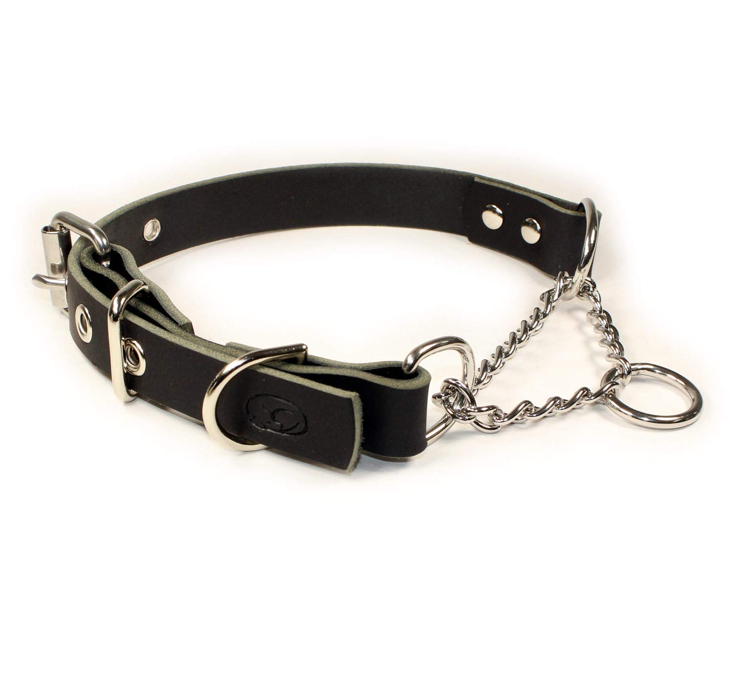 Sleepy Pup Adjustable Leather Martingale Dog Collar - Limited Slip Half-Check Training Collar for Medium/Large Dogs (16