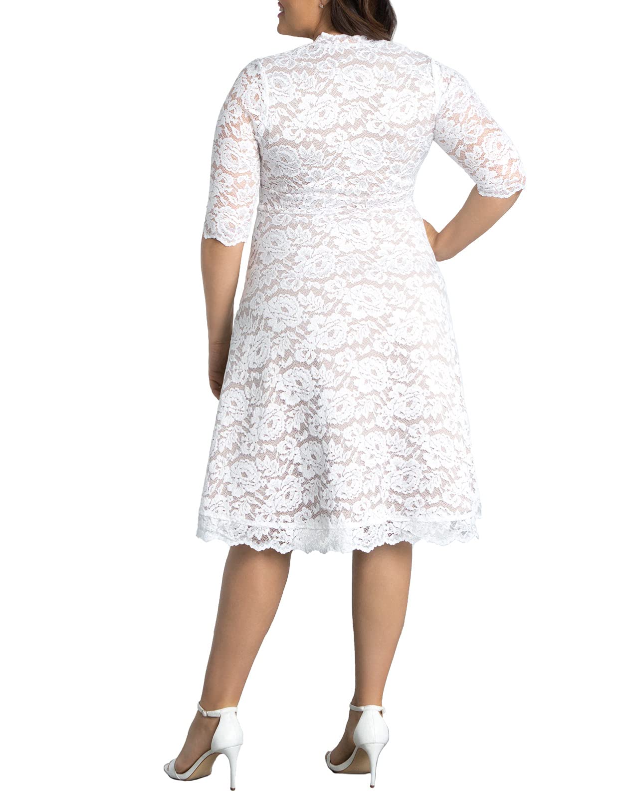 Kiyonna Women's Plus Size Bella Short Ivory Lace Dress for Wedding, Bridal Shower & Graduation | Elegant Midi Dress for Special Occasions | Perfect for Brides, Bridesmaids & Formal Events