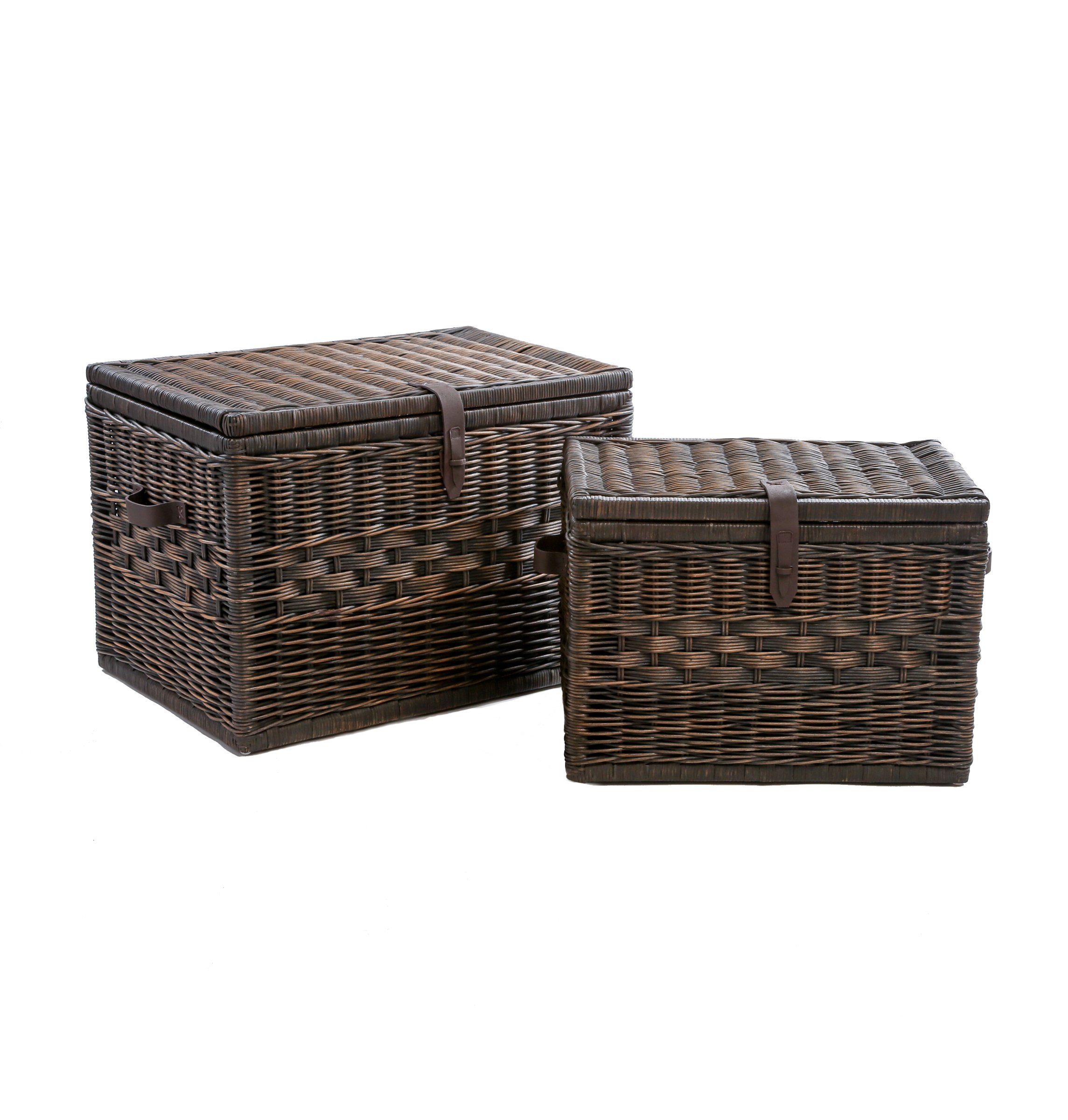 Handwoven Rattan Storage Trunk with Lid - Natural Wicker Basket Chest for Blankets, Toys & Home Organization - Large 24