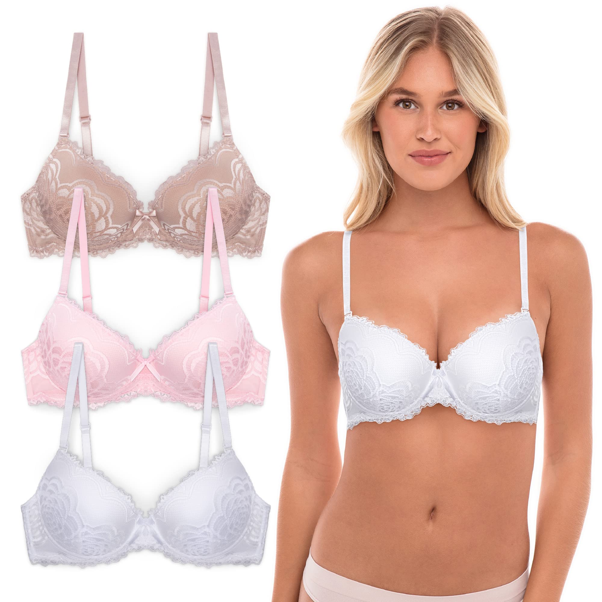 Push Up Bras for Women - 5 Pack Lace Padded Underwire Bras for Comfort & Lift | Perfect for Everyday Wear, Date Nights & Special Occasions