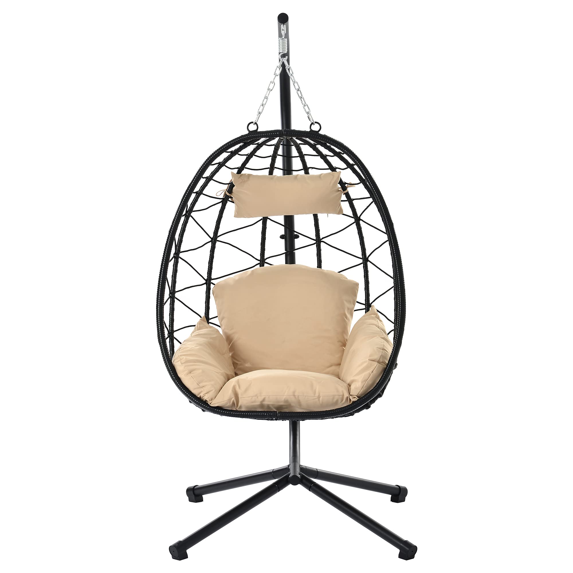 Indoor Outdoor Egg Chair with Stand - Wicker Hanging Swing Chair for Patio, Bedroom, Living Room & Balcony - Black Hammock Basket Chair (Perfect for Relaxing, Reading & Lounging in Garden or Home)