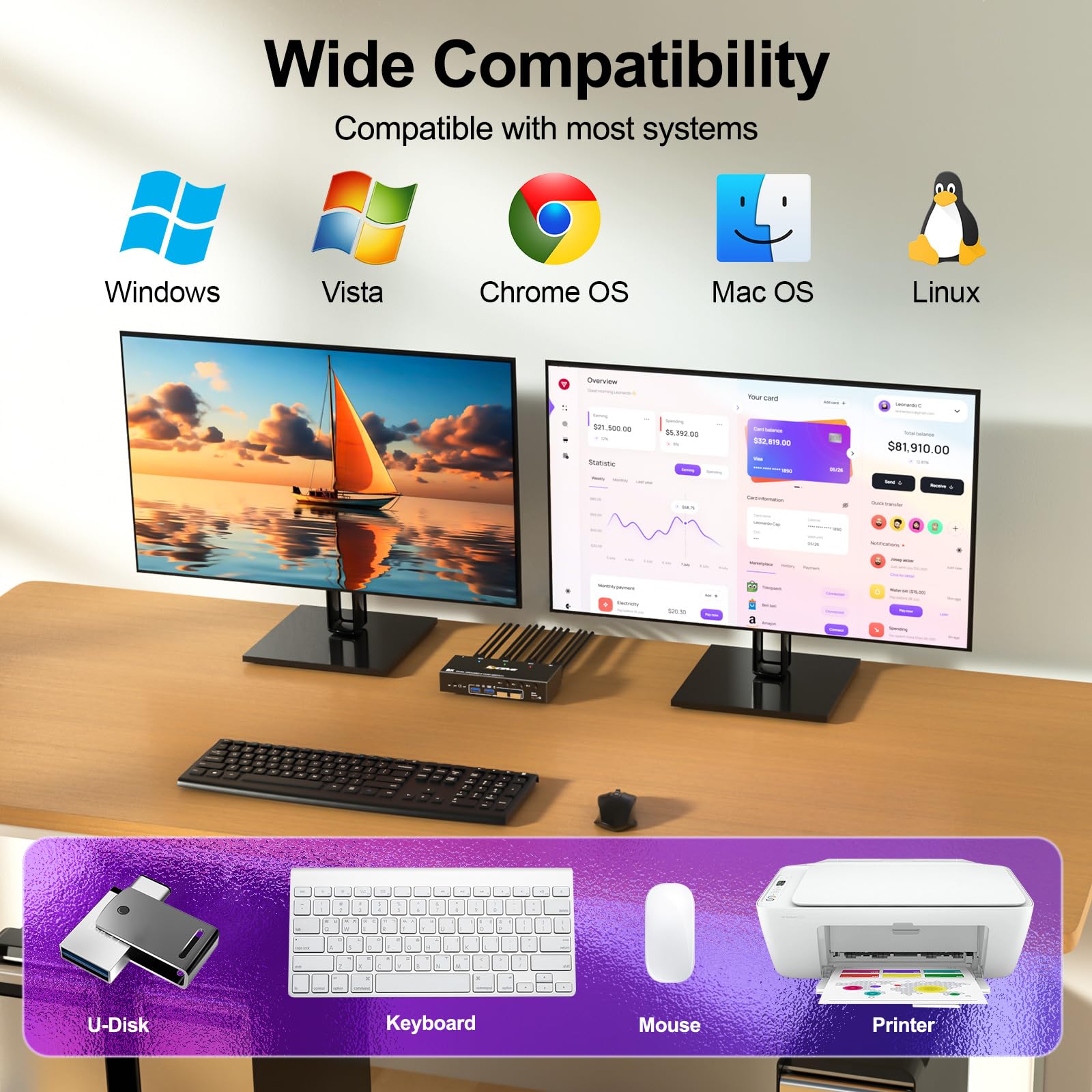 YOUTINGHDAV DP KVM Switch for 2 Monitors & 3 Computers | USB 3.0 4K@144Hz Dual Monitor DisplayPort 1.4 | Share Mouse & Keyboard | Includes Wired Remote & USB/DP Cables | Perfect for Gaming, Office & Multi-Tasking Workstations