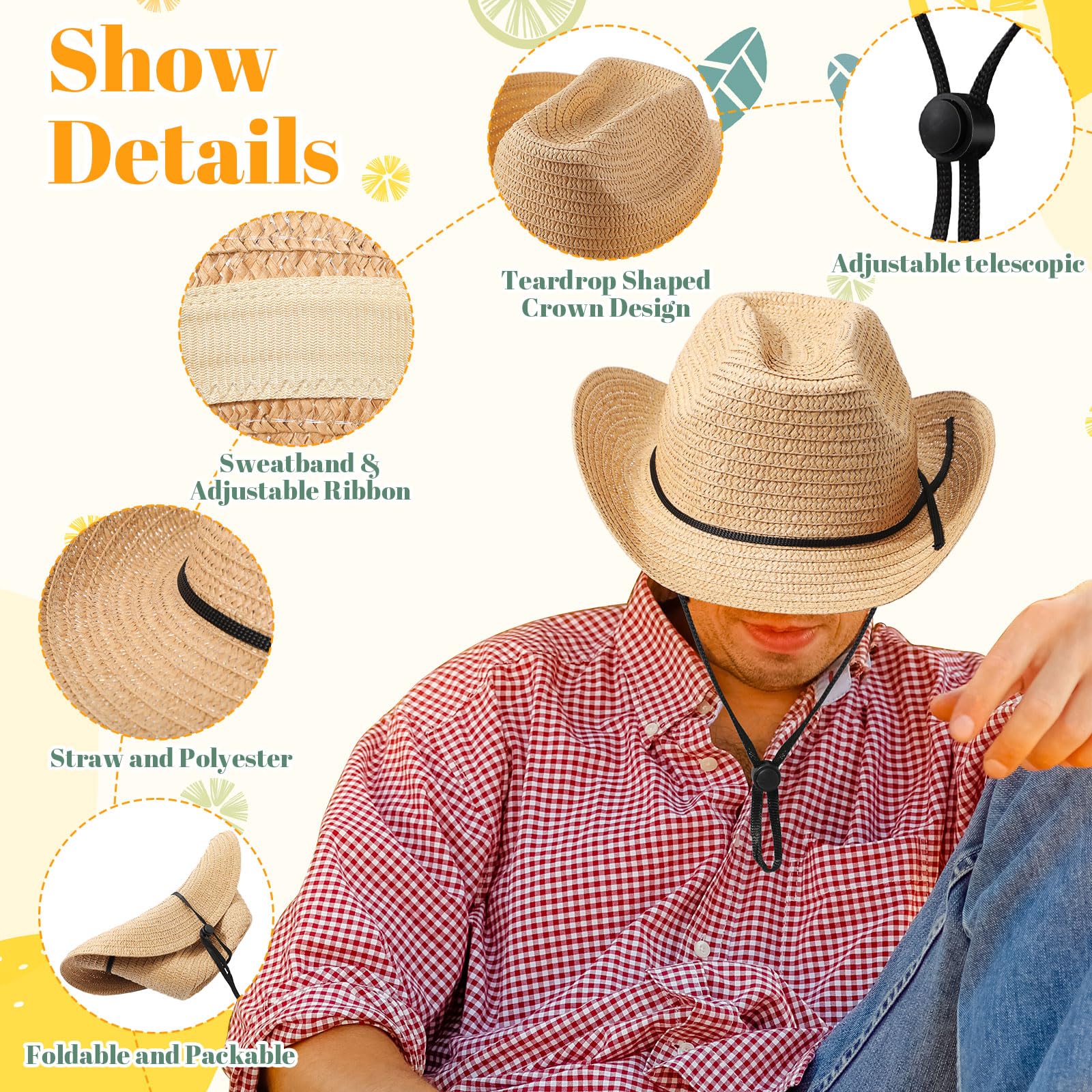 48 Pcs Bulk Cowboy Hats for Adults - Western Style Straw Sun Hats for Men & Women - Perfect for Country Parties, Rodeo Events & Outdoor Festivals