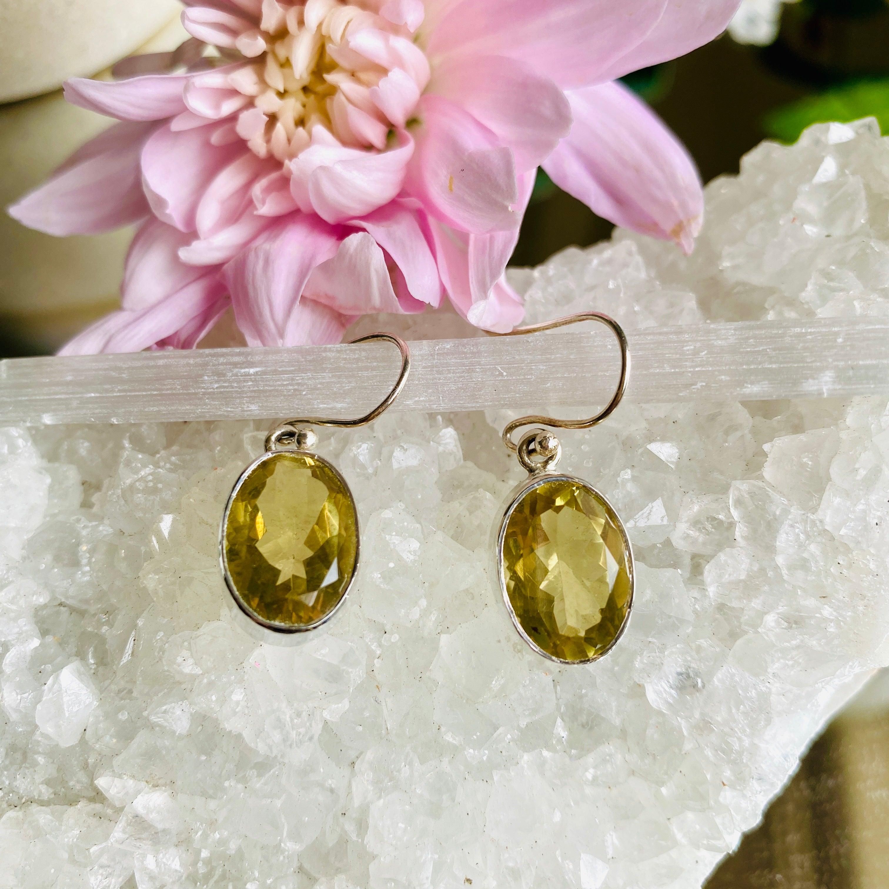 Lemon Quartz Faceted Oval Earrings KEGJ809 - Elegant Dangle Earrings for Women, Perfect for Parties, Weddings & Everyday Wear