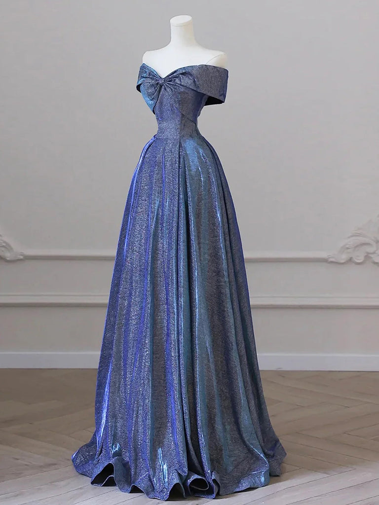 Elegant A-Line Shiny Satin Blue Long Prom Dress for Women - Formal Evening Gown for Homecoming, Ball, and Special Occasions