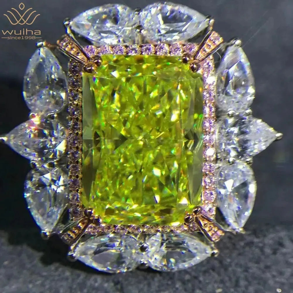 WUIHA 100% 925 Sterling Silver 6CT VVS Green Created Moissanite Engagement Ring for Women - 3EX Cut Customizable Wedding Band, Fine Jewelry Gift for Brides, Anniversaries & Special Occasions