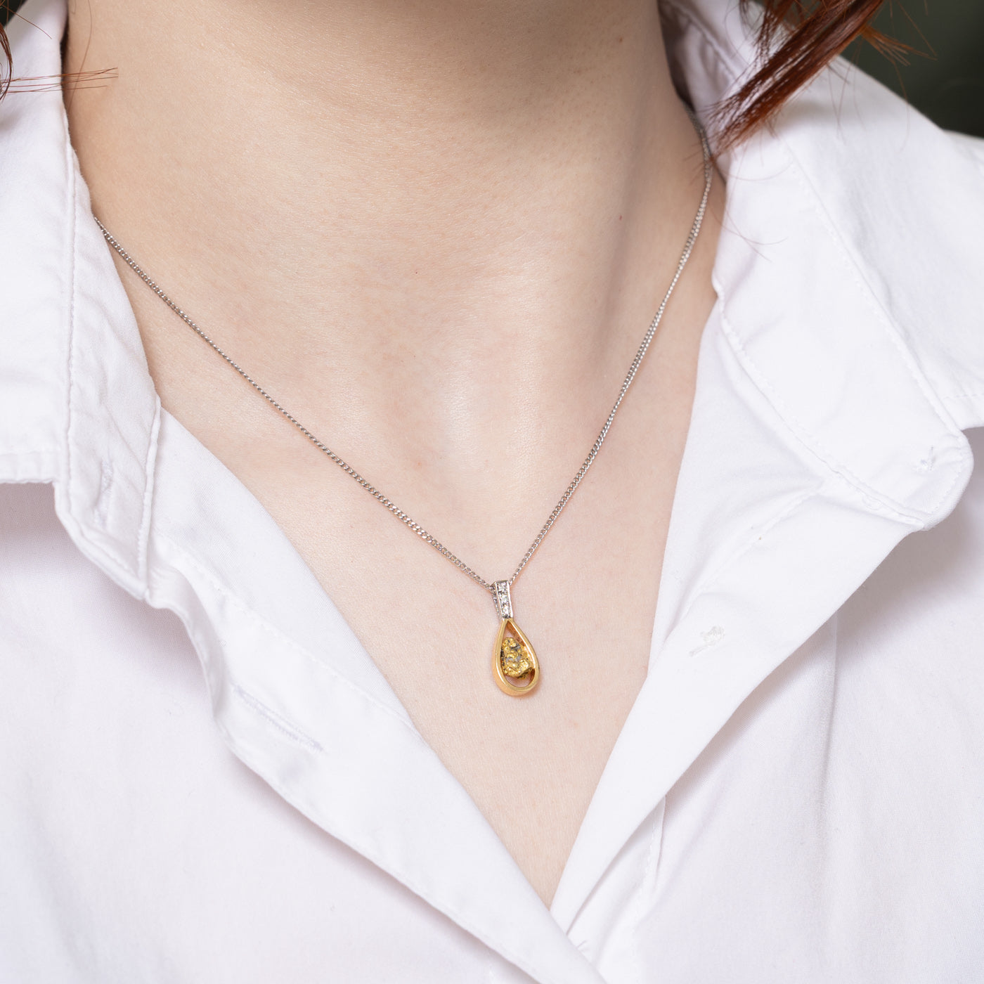 0.06ctw Diamond & Gold Nugget Pendant Necklace for Women - Elegant Jewelry Gift for Birthday, Anniversary & Valentine's Day
