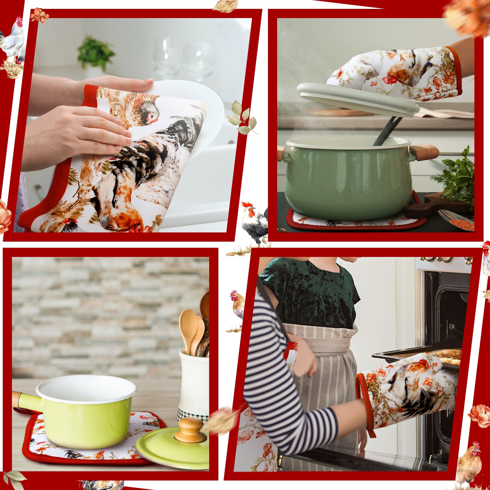 Bencailor 7-Piece Kitchen Towel Set with Oven Mitt, Pot Holder & Apron - Soft Absorbent Cotton for Cooking, Baking, Cleaning - Perfect Housewarming & Birthday Party Gifts for Home Decor