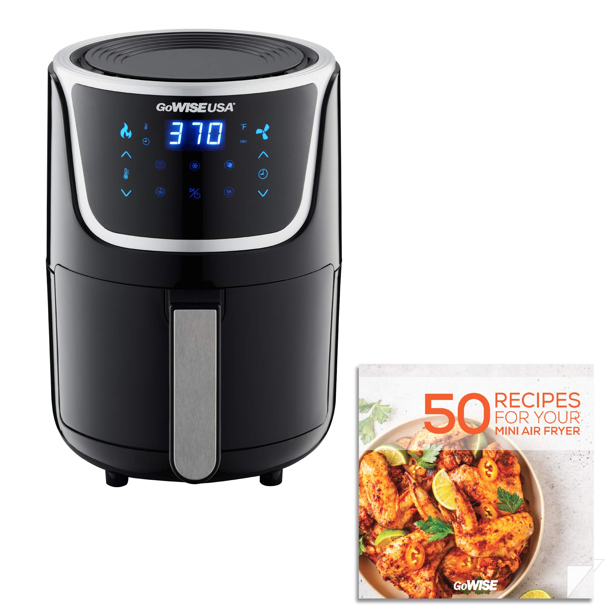 GoWISE USA 1.7 to 2 Qt Digital Air Fryer with Touchscreen - Compact Electric Mini Fryer with Recipe Book, Black/Silver - Perfect for Small Kitchens, Dorms & Healthy Cooking