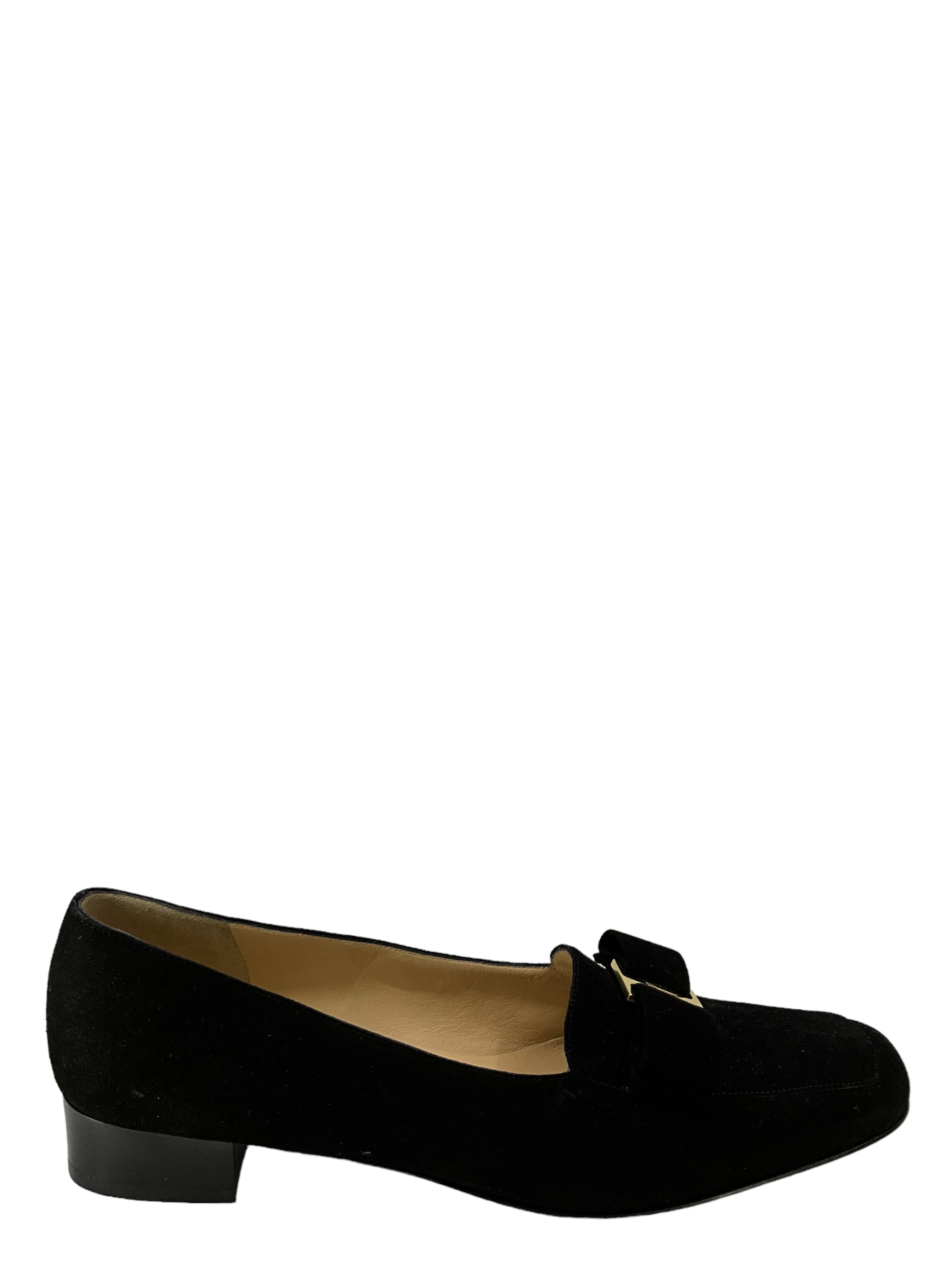 Salvatore Ferragamo Black Suede Loafers for Men Size 7 - Comfortable Slip-On Dress Shoes for Business, Office & Formal Occasions