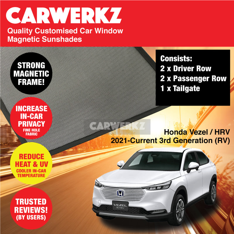 Custom Magnetic Sunshades for Honda Vezel HRV 2021-2023 | 3rd Gen Hybrid/Petrol SUV Window Shades | UV Protection & Heat Reduction | Perfect for Road Trips & Daily Commuting