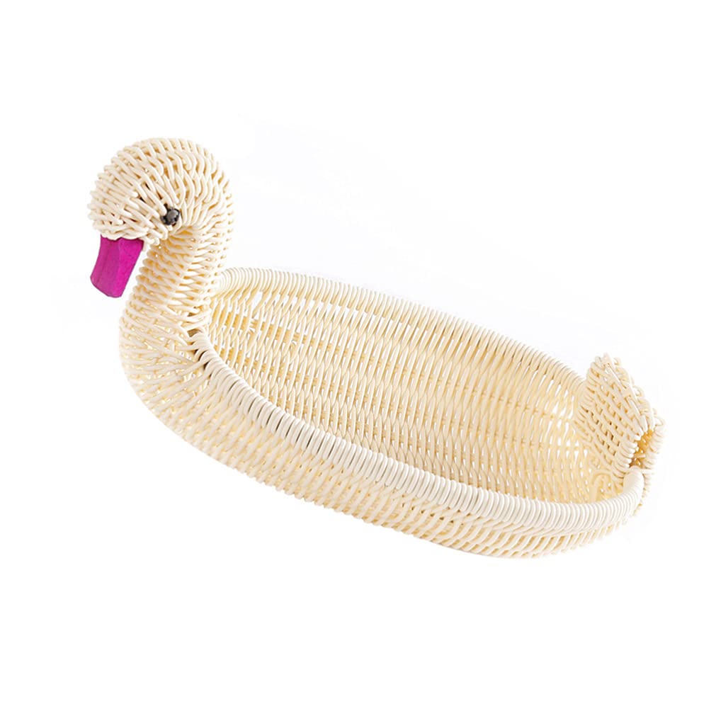 YARNOW Duck-Shaped Wicker Basket - Rattan Woven Bread & Fruit Serving Bowl for Kitchen, Dining Table, Picnic, and Home Decor Storage | Eco-Friendly Snack Tray for Parties, Farmhouse Style, and Gift Giving