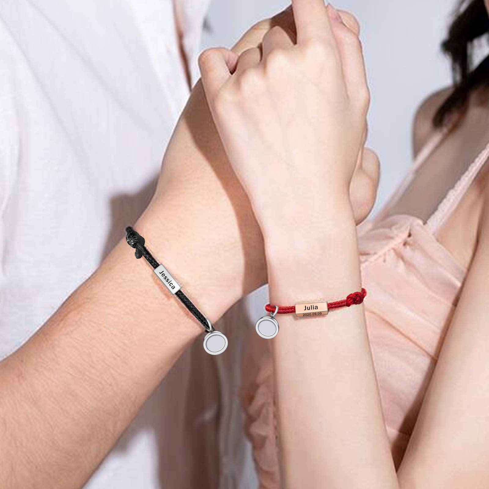 Custom Couple Bracelets Set - Personalized Matching Rope Braided Bracelets for Him & Her - Engravable Couples Gift for Anniversary, Valentine's Day & Christmas - Perfect for Date Nights, Romantic Getaways and Meaningful Gifts