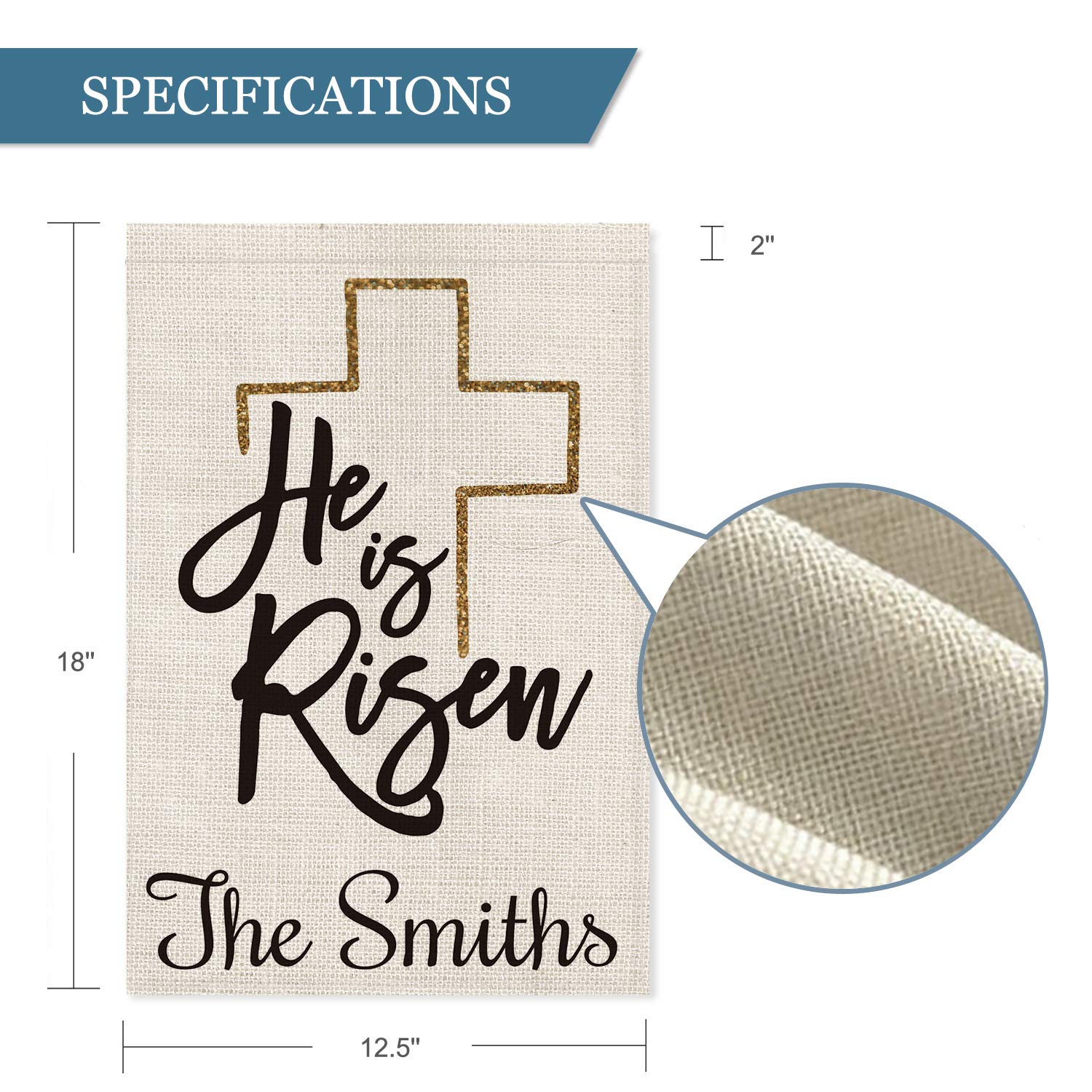 Custom Personalized Easter Garden Flag - Double Sided 12.5x18 Inch Farmhouse Decor with Family Name | He is Risen Religious Yard Sign | Rustic Burlap Outdoor Decoration for Spring, Front Porch & Garden