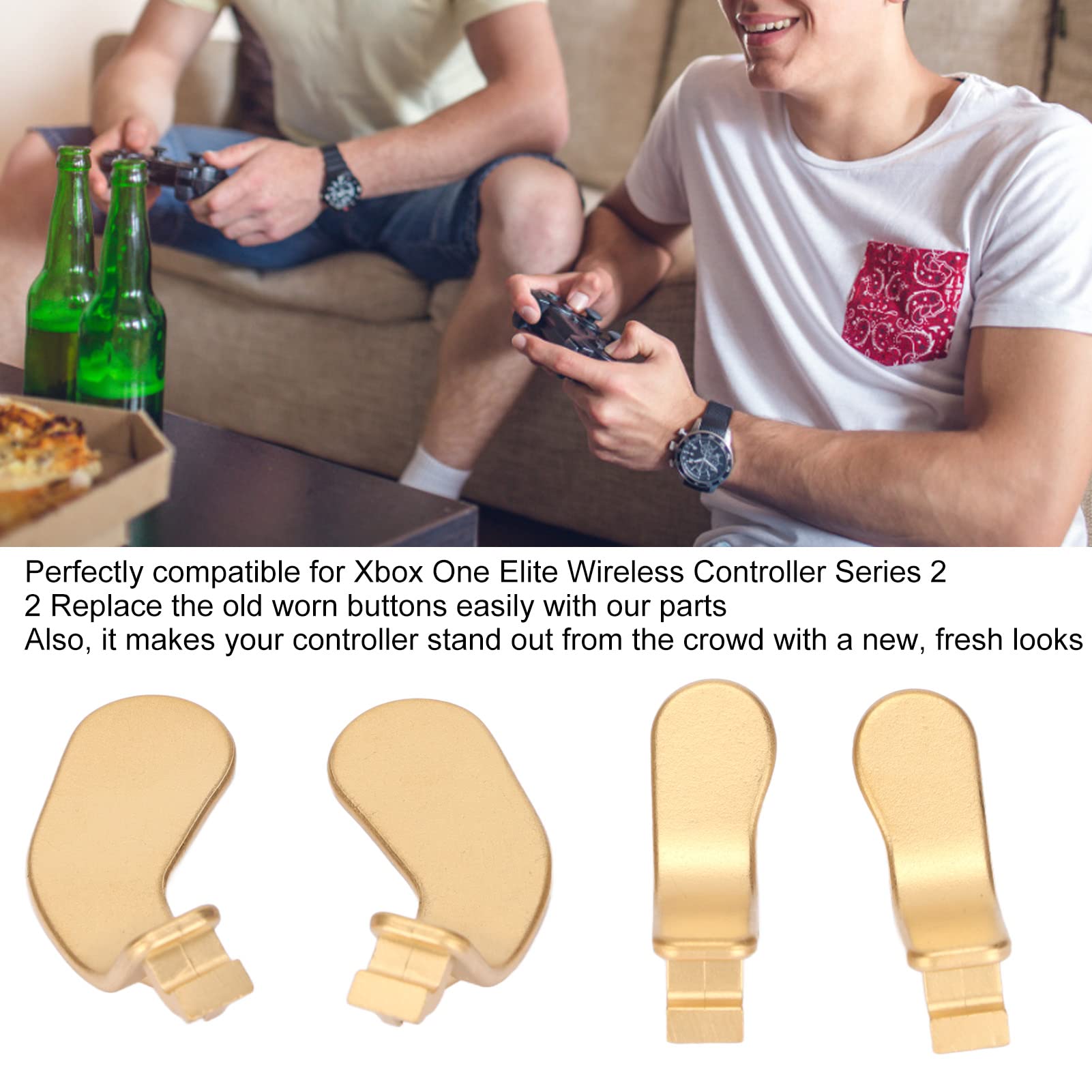 4 Pack Xbox One Elite Series 2 Controller Paddles (Model 1797) - Stainless Steel Trigger Locks Replacement Parts (Gold) - Perfect for Competitive Gaming & Enhanced Control