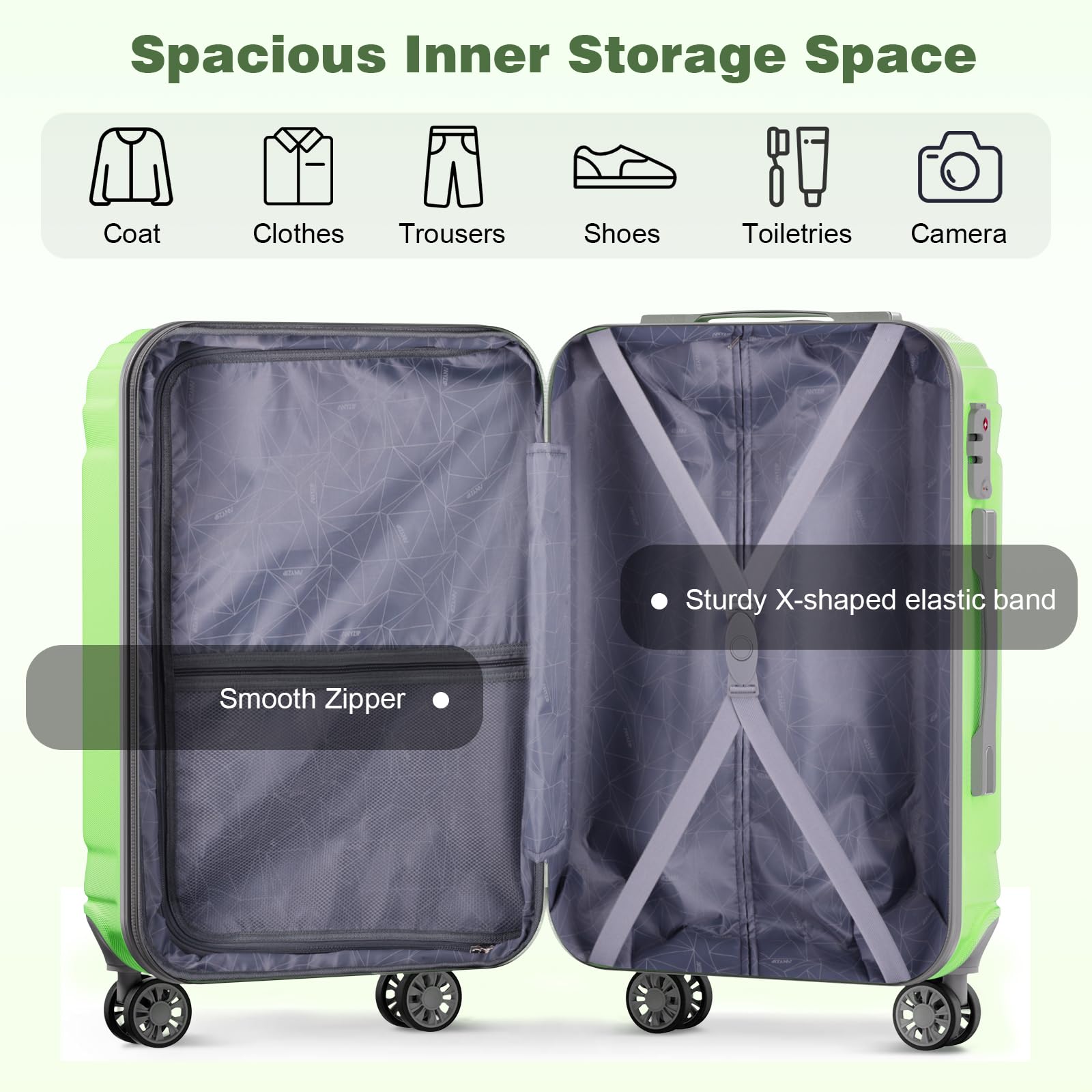 AnyZip 3-Piece Expandable Hard Shell Luggage Set with TSA Lock - 20/24/28 Inch Lightweight Rolling Suitcases (Light Green) for Air Travel, Business Trips & Family Vacations