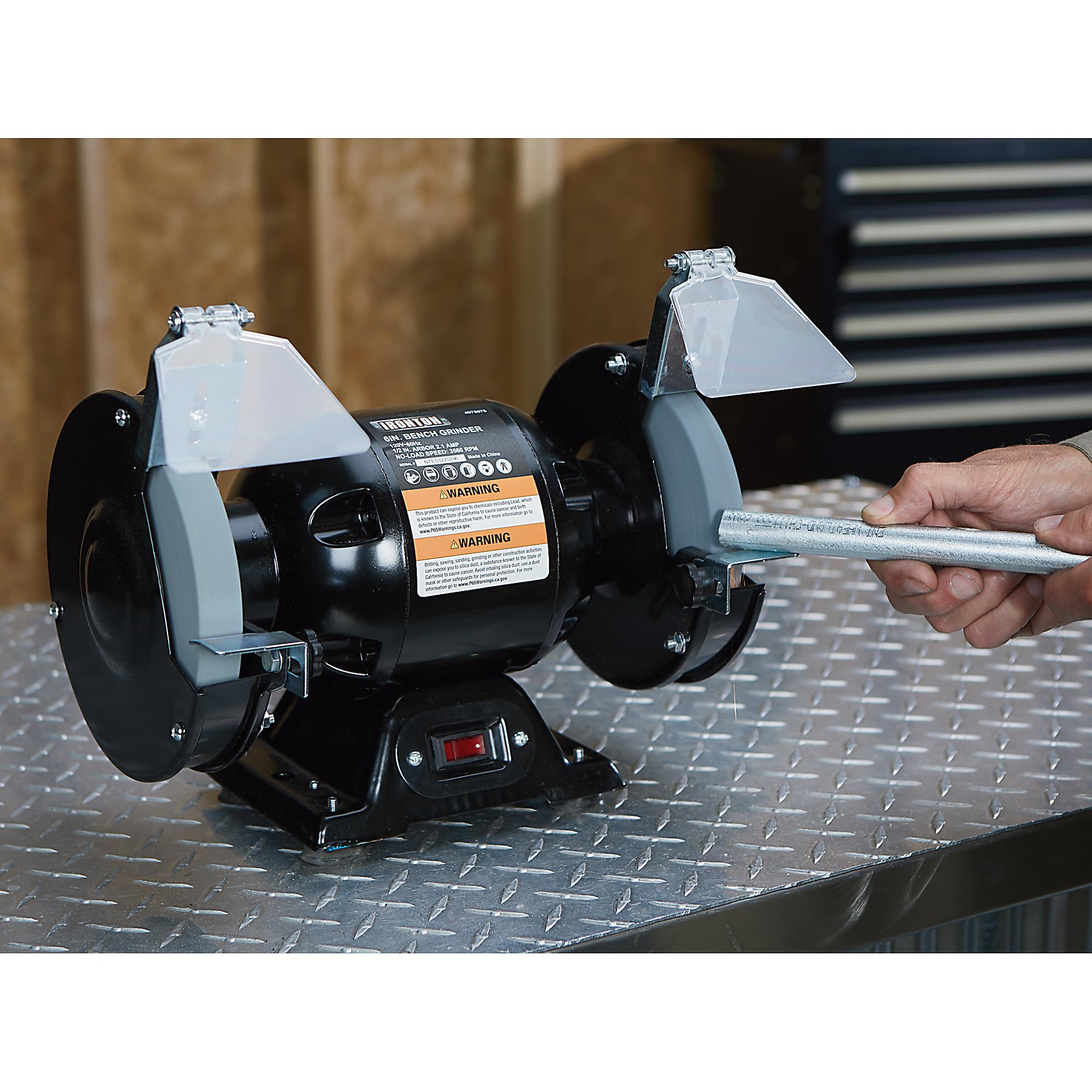 Ironton 6-Inch Bench Grinder - 1/2 HP, 2.1 Amps, 3560 RPM Max Speed (Model BG115-6L) - Perfect for Metalworking, Sharpening Tools & DIY Projects