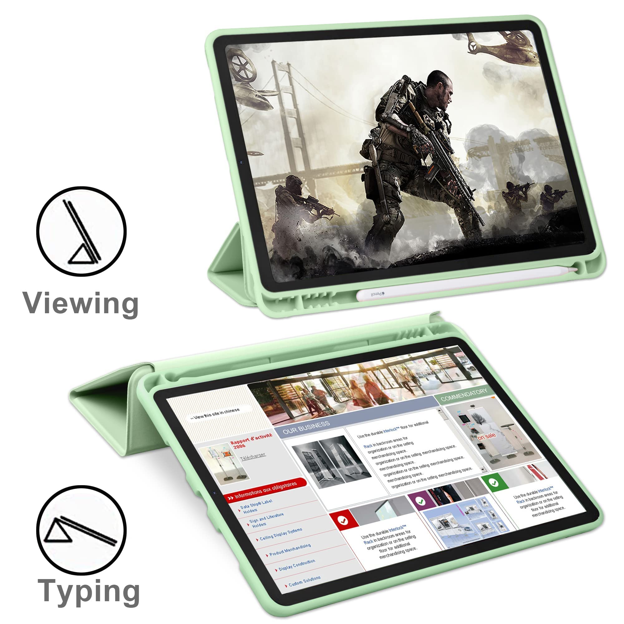 Premium Trifold Smart Case for iPad Air 6th/5th/4th Gen (11-inch 2024 & 10.9-inch) with Kickstand, Auto Wake & Pencil Holder - Matcha Green - Perfect for Work, Study & Entertainment