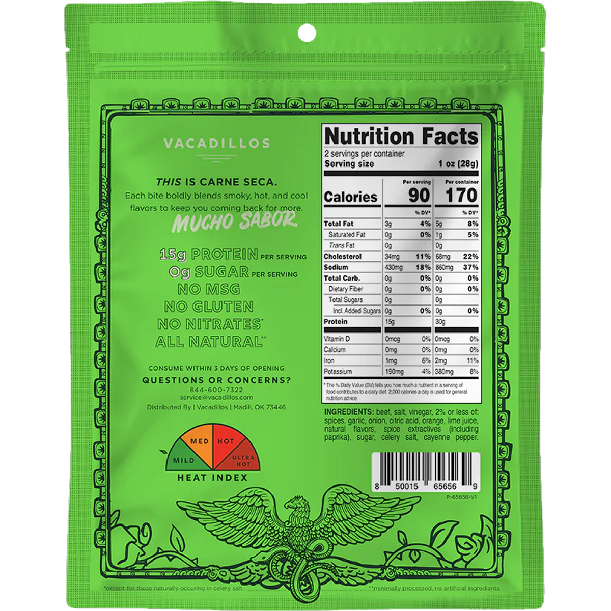 Premium Carne Seca - 2oz Air Dried Beef Jerky | High Protein Snack for Hiking, Camping & Keto Diet | All Natural Gluten-Free Meat Snack