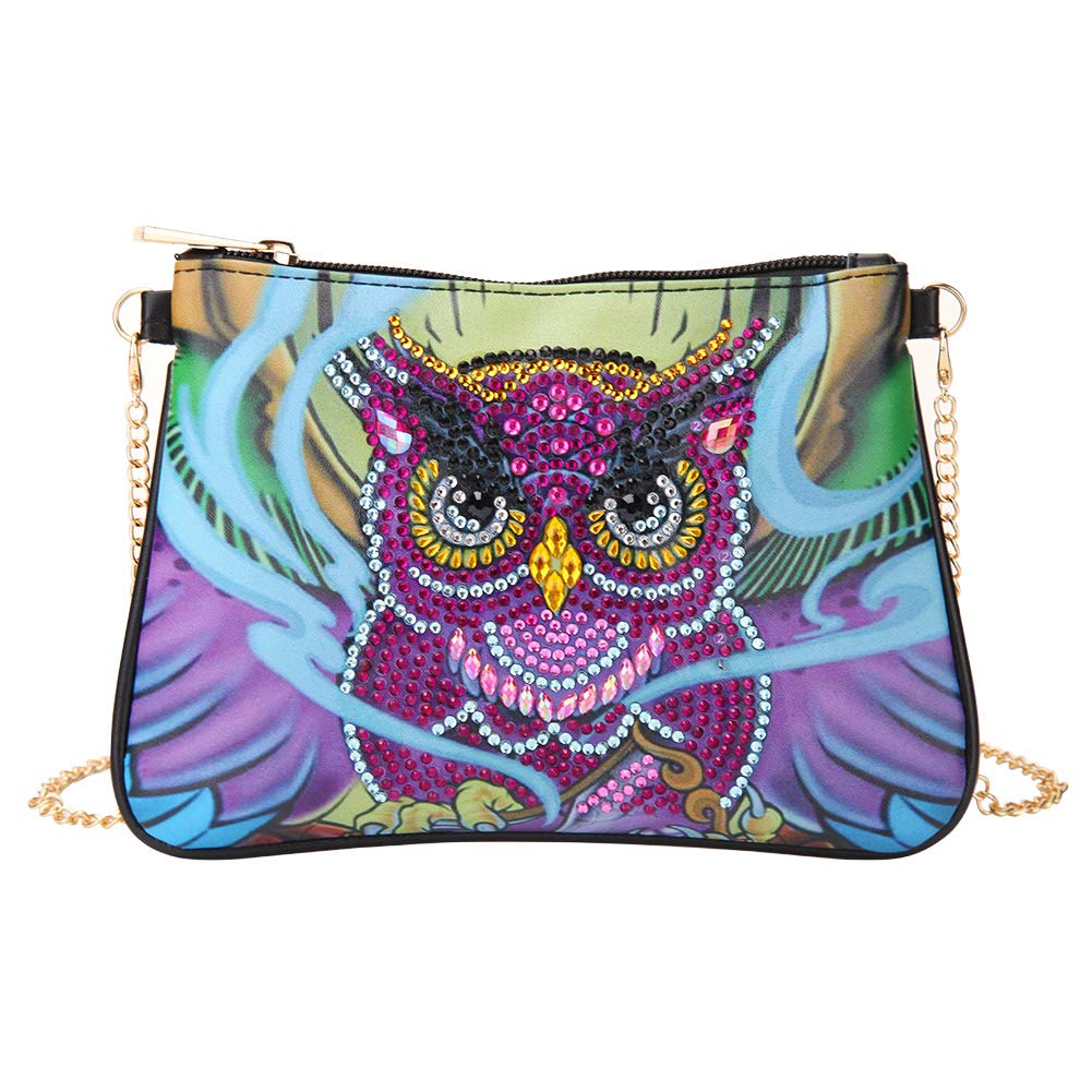 5D DIY Diamond Painting Owl Handbag Kit - Crystal Rhinestone Crossbody Purse with Chain for Women & Teens - 7.9x5.5 Inch Arts & Crafts Gift for Birthday, Home Decor and Fashion Accessories