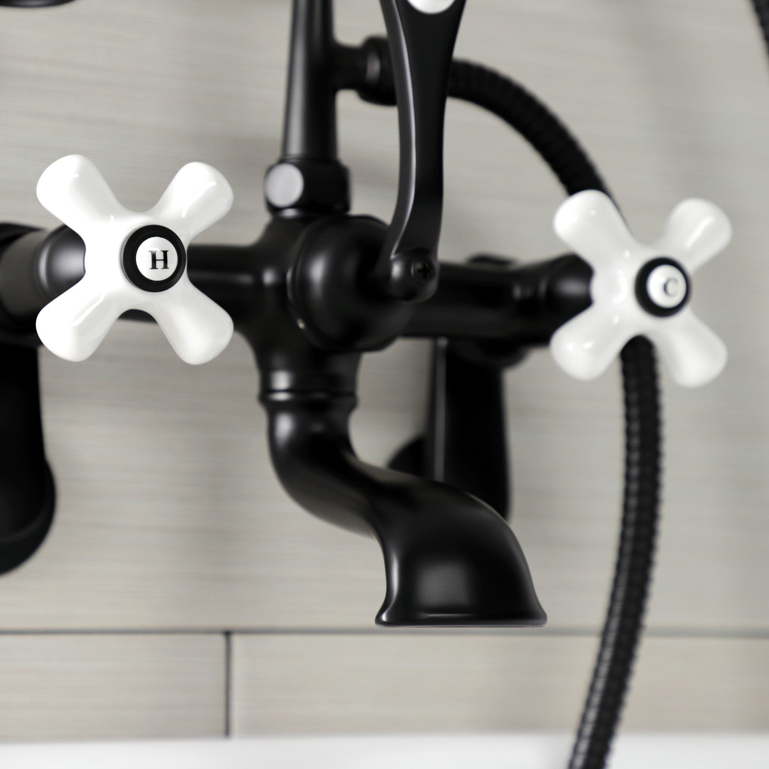 Vintage Matte Black Clawfoot Tub Faucet with Hand Shower - 3 Handle Wall Mount 2 Hole Design for Bathroom & Freestanding Tubs - Perfect for Classic Bathroom Renovations & Spa-Like Showers