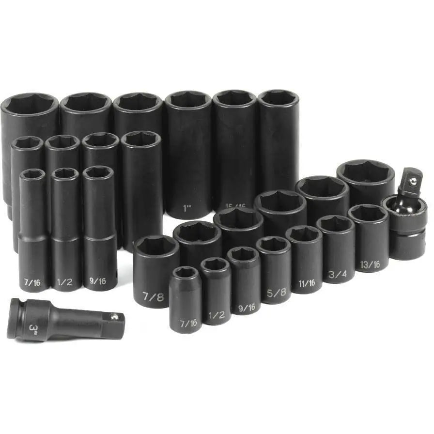 1/2 in Drive Standard & Deep Impact Socket Set - 28 Piece Professional Grade Tool Kit for Automotive Repair, DIY Projects & Heavy-Duty Mechanical Work