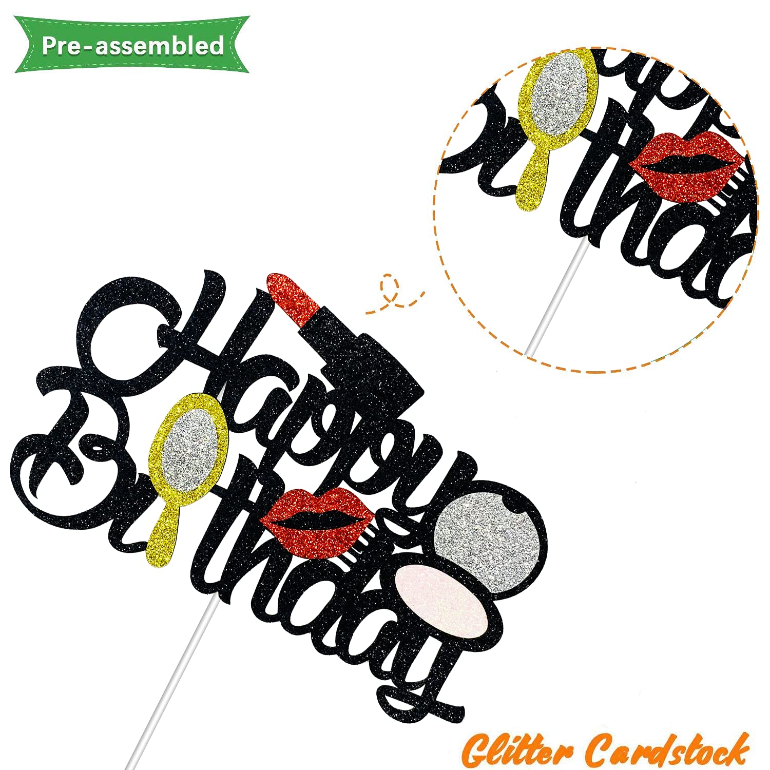 Black Glitter Cosmetic Cake Topper for Birthday, Bachelorette & Bridal Shower Parties | Makeup-Themed Cake Decorations | Perfect for Girls' Birthday, Cosmetic Lovers & Themed Celebrations